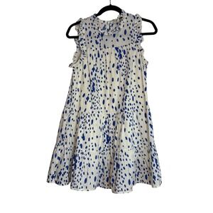 Pinch Womens Blue White Abstract Dot Tiered Ruffle Mini Babydoll Dress Size M